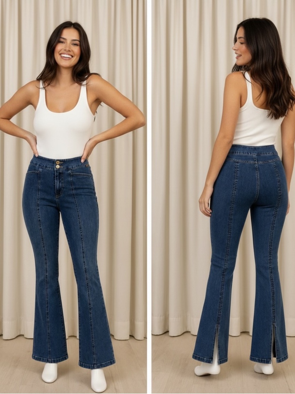 G.I.L.I. High-Rise Flare Jeans with slit in Dark Blue Denim size 6